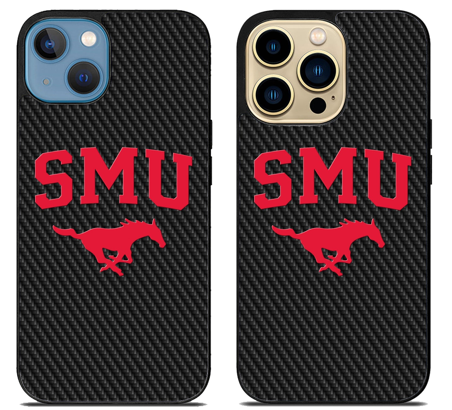 SMU Mustangs Black Carbon iPhone 14 | 14 Plus | 14 Pro | 14 Pro Max Case