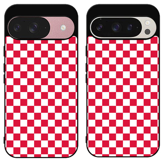 Checkerboard Flame Vans Red And White Google Pixel 9 | 9 Pro | 9 Pro XL Case