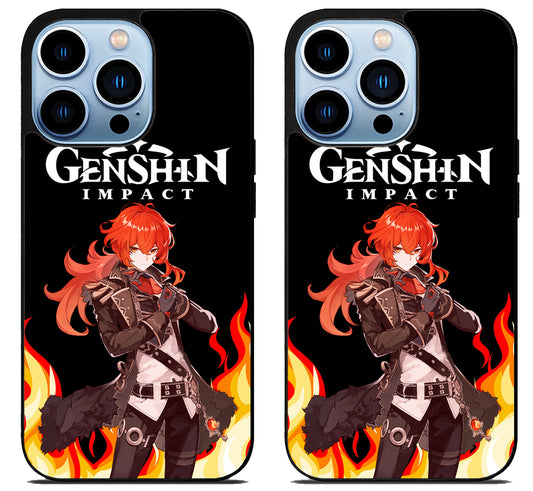 Diluc Collage Genshin Impact Cover iPhone 15 Pro | iPhone 15 Pro Max Case