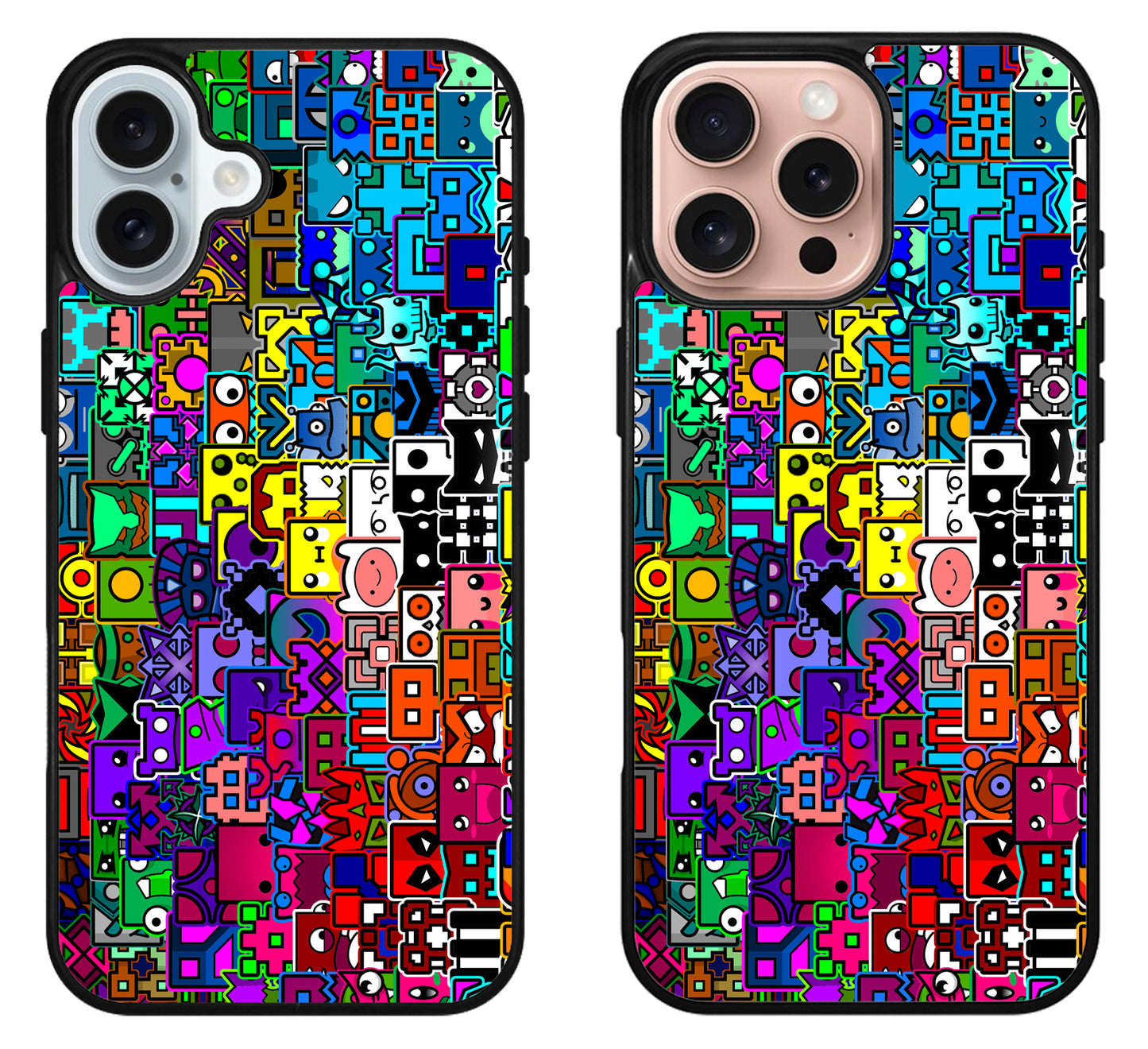 Geometry Dash Icon Collage iPhone 16 | 16 Plus | 16 Pro | 16 Pro Max Case