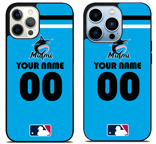 Custom Personalized Miami Marlins MLB iPhone 15 Pro | iPhone 15 Pro Max Case