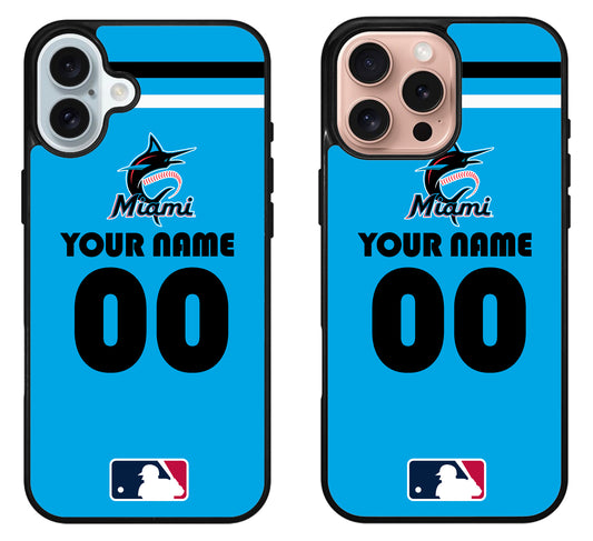 Custom Personalized Miami Marlins iPhone 16 | 16 Plus | 16 Pro | 16 Pro Max Case