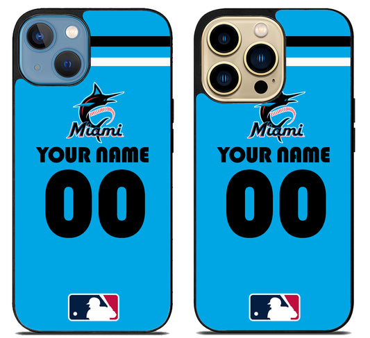 Custom Personalized Miami Marlins MLB iPhone 14 | 14 Plus | 14 Pro | 14 Pro Max Case