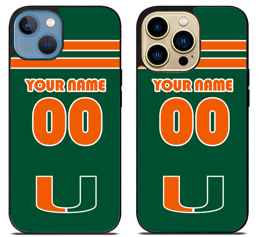 Custom Personalized Miami hurricanes iPhone 14 | 14 Plus | 14 Pro | 14 Pro Max Case
