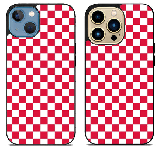 Checkerboard Flame Vanz Red And White iPhone 14 | 14 Plus | 14 Pro | 14 Pro Max Case