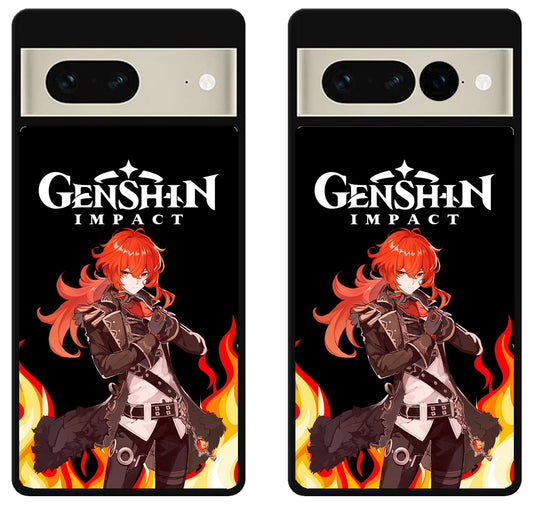 Diluc Collage Genshin Impact Cover Google Pixel 7 | 7 Pro Case