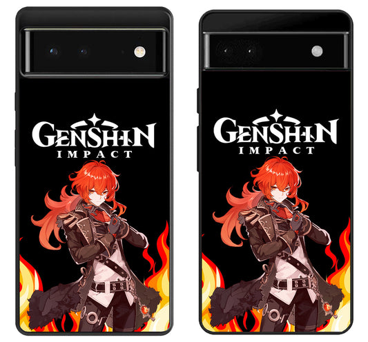 Diluc Collage Genshin Impact Cover Google Pixel 6 | 6A | 6 Pro Case