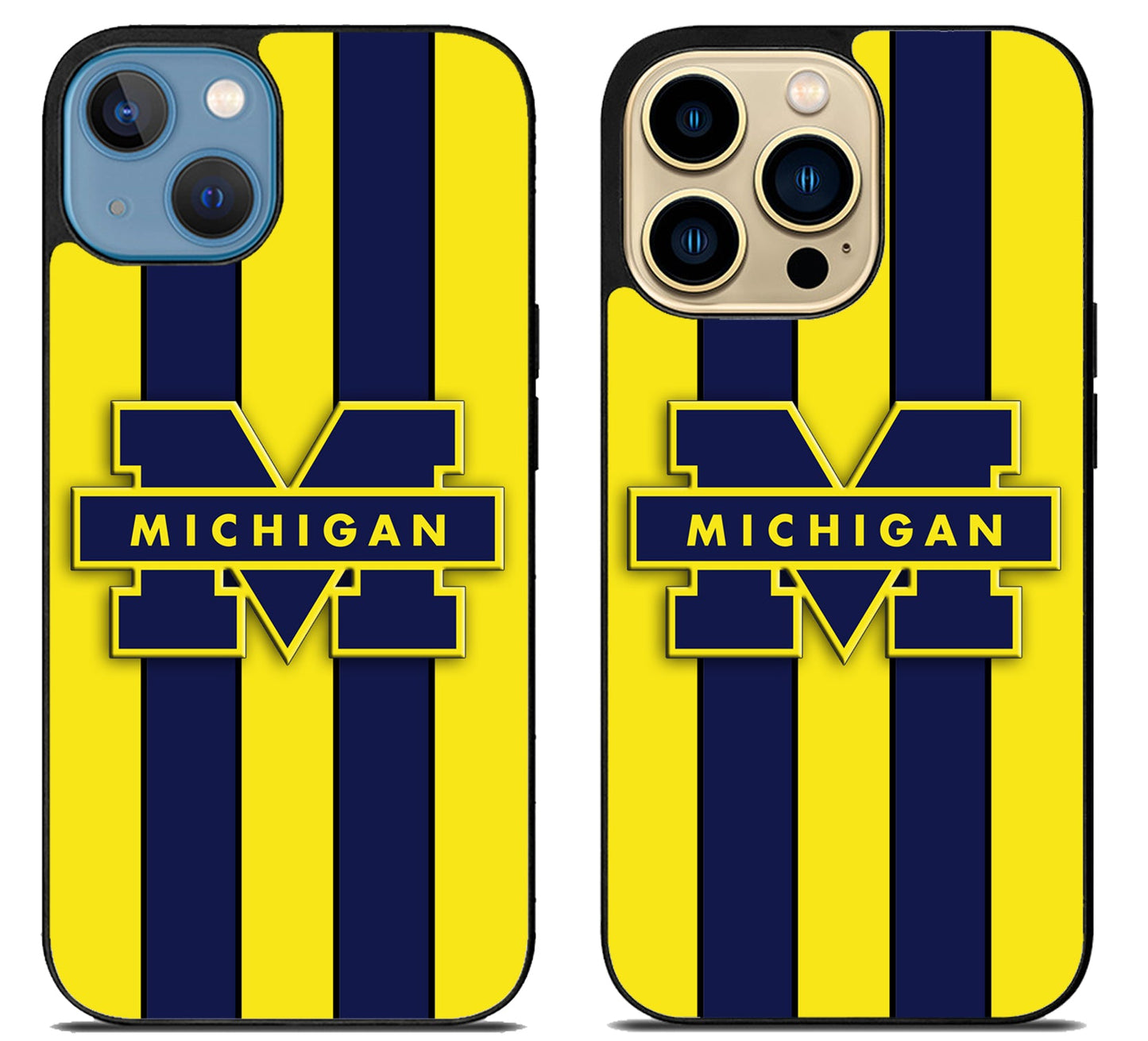Michigan Wolverines Logo Striped iPhone 14 | 14 Plus | 14 Pro | 14 Pro Max Case