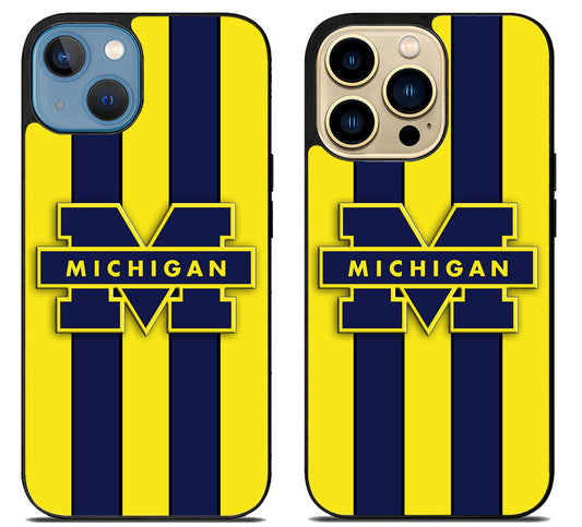 Michigan Wolverines Logo Striped iPhone 14 | 14 Plus | 14 Pro | 14 Pro Max Case