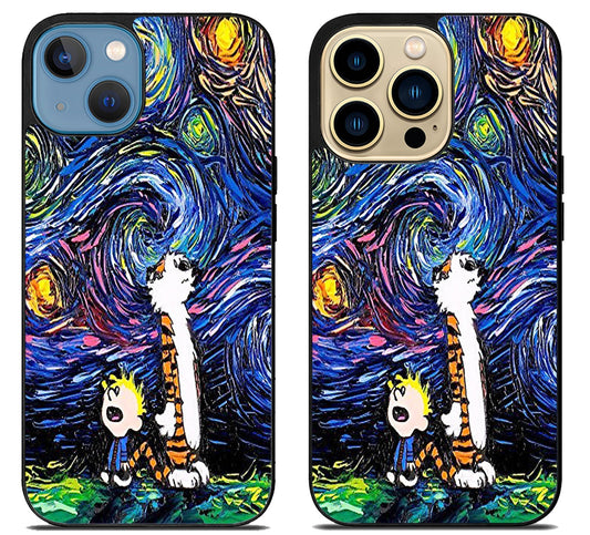 Starry Night Calvin And Hobbes iPhone 14 | 14 Plus | 14 Pro | 14 Pro Max Case