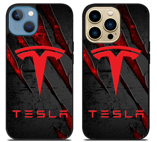 Tesla Logo Metal iPhone 14 | 14 Plus | 14 Pro | 14 Pro Max Case